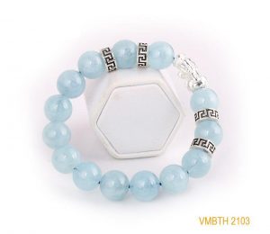 Vòng Tay Đá Aquamarine 12ly Mix Charm Tỳ Hưu Bạc